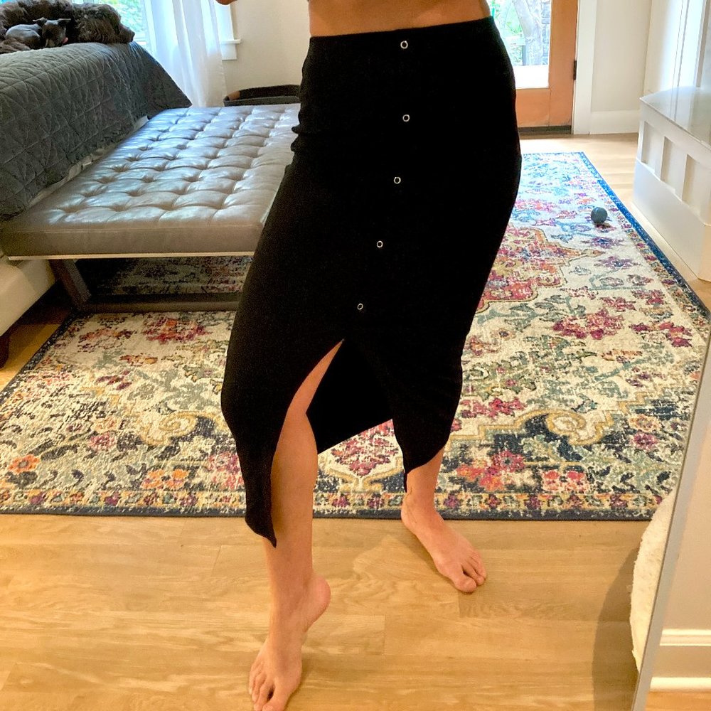 ASOS Ribbed Black Bodycon Midi Skirt